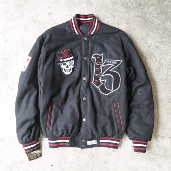 LUCKY - 13 Jacket REVERSIBLE Limited Edition Two Faced Skull Varsity Letterman