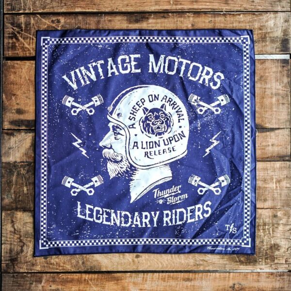 ผ้าเช็ดหน้าลาย VINTAGE MOTORS BANDANA(NAVY BLUE)
