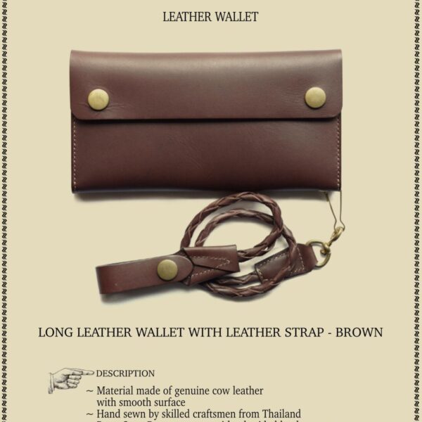 LONG LEATHER WALLET WITH LEATHER STRAP - BROWN