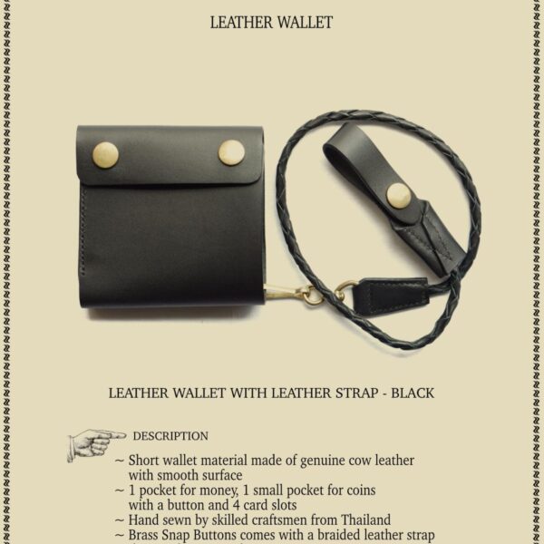 LEATHER WALLET WITH LEATHER STRAP - BLACK