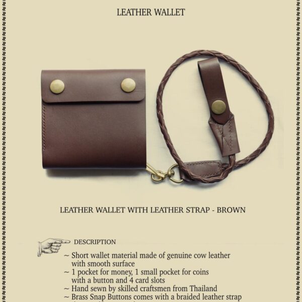 LEATHER WALLET WITH LEATHER STRAP - BROWN