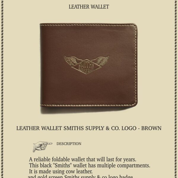 LEATHER WALLET SMITHS SUPPY & CO. LOGO - BROWN