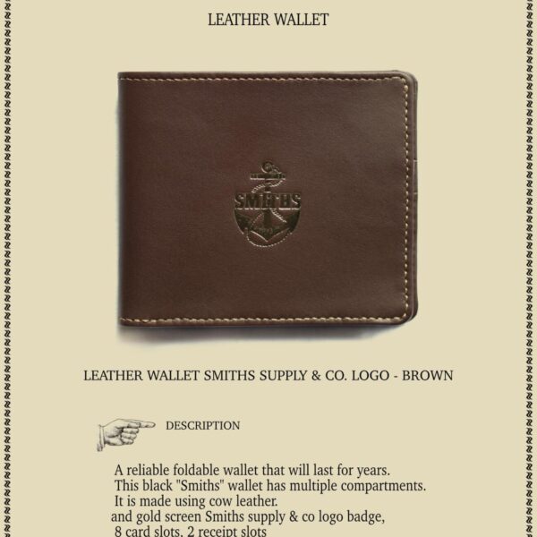 LEATHER WALLET SMITHS SUPPY & CO. LOGO - BROWN