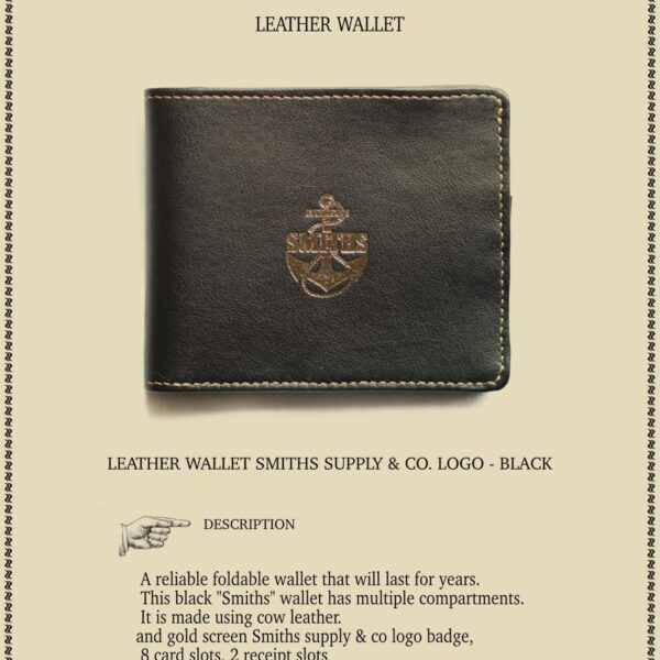LEATHER WALLET SMITHS SUPPY & CO. LOGO - BLACK