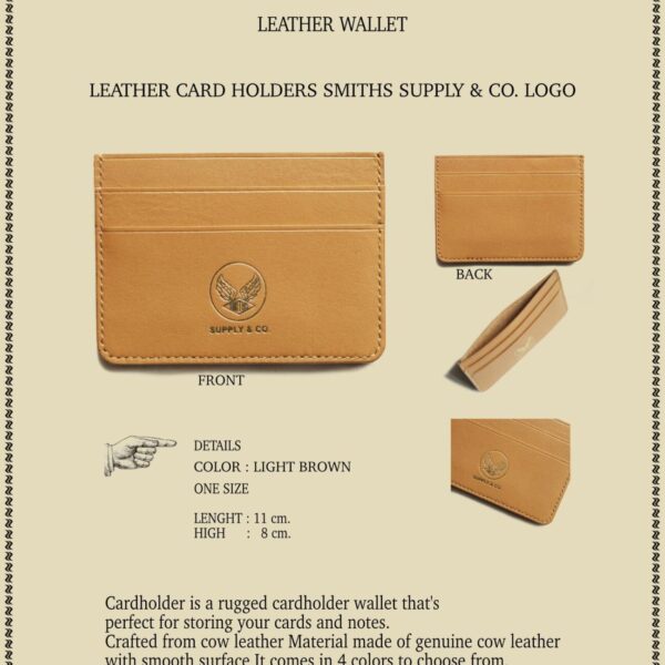 LEATHER CARD HOLDERS SMITHS SUPPY & CO. LOGO - LIGHT BROWN