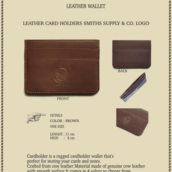 LEATHER CARD HOLDERS SMITHS SUPPY & CO. LOGO - BROWN