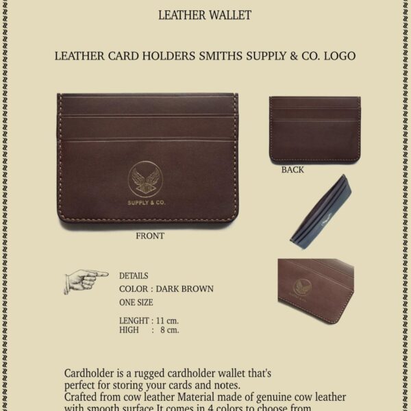 LEATHER CARD HOLDERS SMITHS SUPPY & CO. LOGO - DARK BROWN